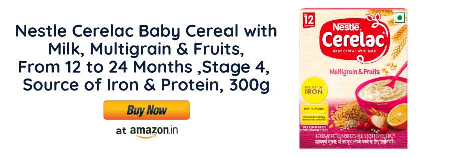 Nestle Cerelac Baby Cereal with
Milk, Multigrain & Fruits,
From 12 to 24 Months ,Stage 4,
Source of Iron & Protein, 300g